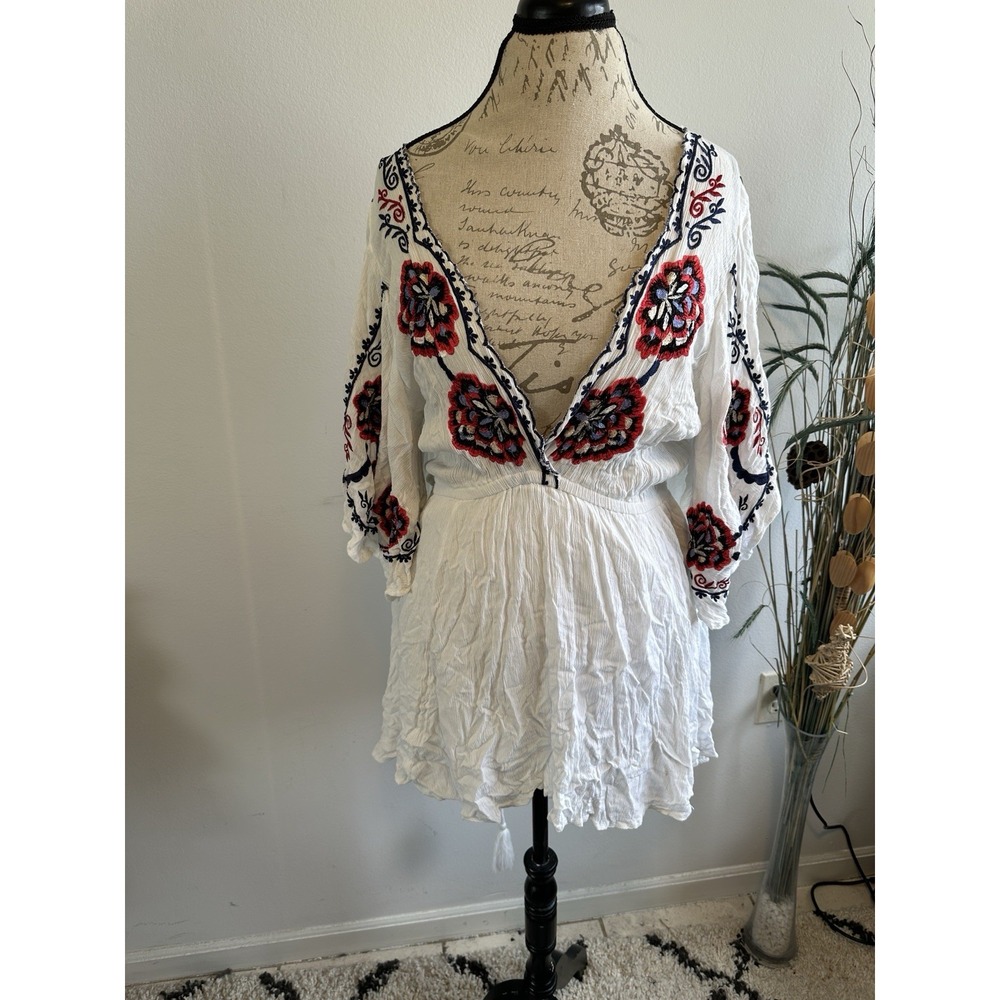 $148 Free People Cora White Embroidered Mini Women's Dress, Sz Small